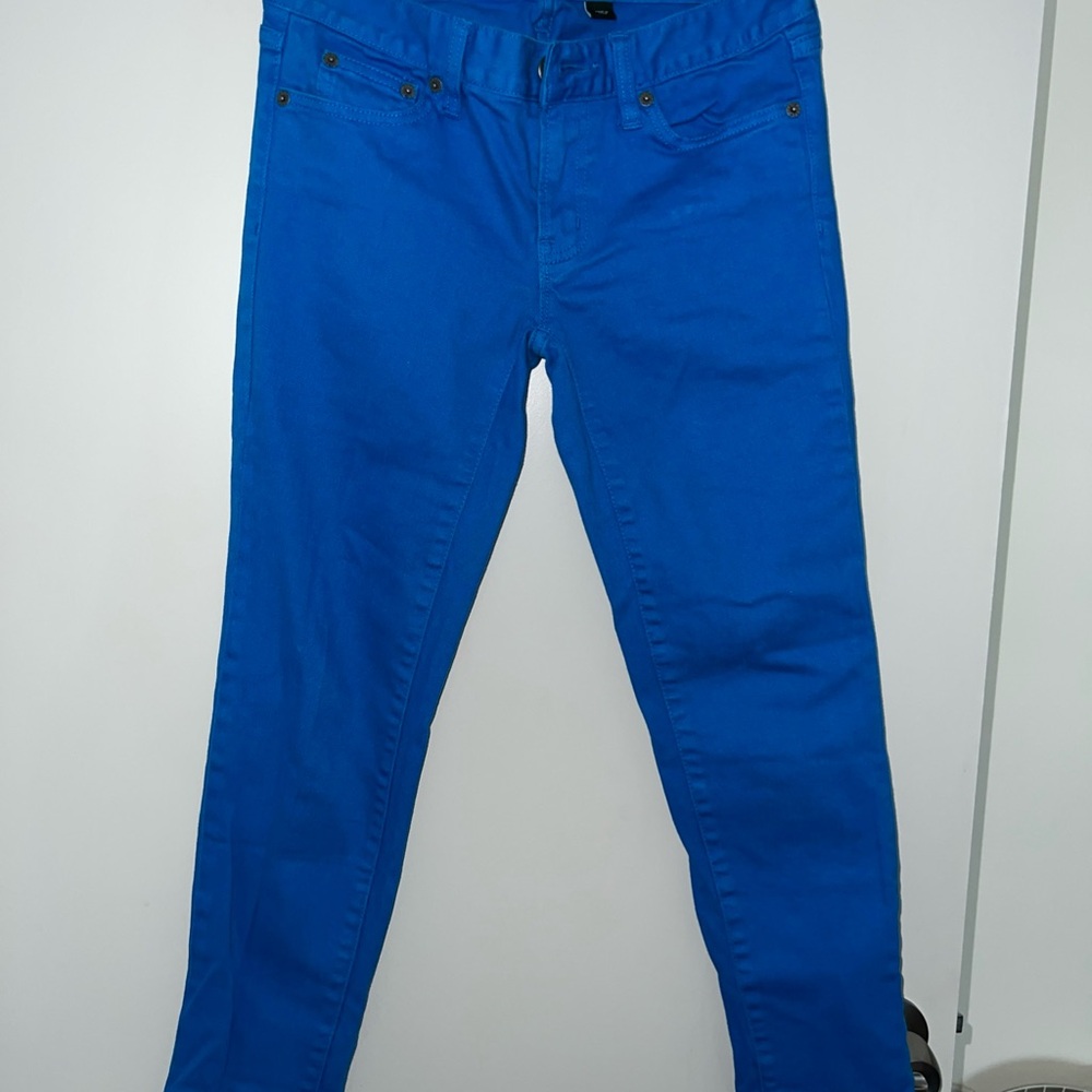J Crew Women 26 Jeans Toothpick Teal Denim Skinny Flex Ankle Cropped Inseam 27